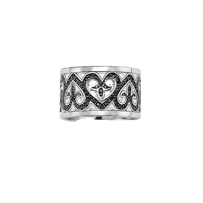925 Sterling Silver Black Arabesque Hearts Band Ring European Style Women Jewelry
