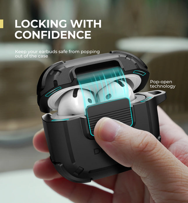 For Airpods 4 2024 With Secure Lock Shockproof Protective Rugged Bumper Case With Carabiner