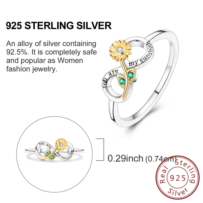 925 Sterling Silver Sunflower Ring Simple & Elegant Eternity Band For Women