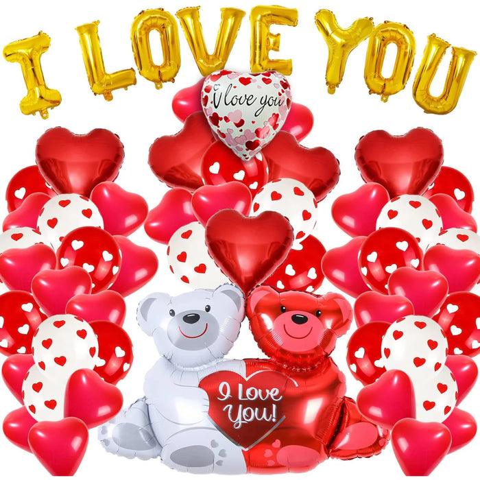 40 / 59 / 60 / 121 / 126Pcs Teddy Bear Red Heart Party Balloon Set Suitable For Valentine'S Day Mother'S Day Wedding Party Decoration