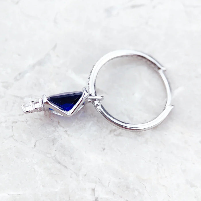 925 Sterling Silver Blue Creole Hinged Hoop Earrings Elegant Jewelry For Women