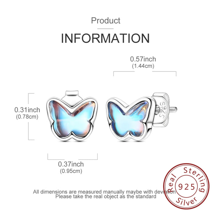 925 Sterling Silver Moonlight Butterfly Stud Earrings Fine Jewelry For Women