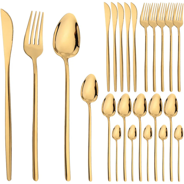 24 Piece Gold Stainless Steel Cutlery Set For Dining And Kitchen Use