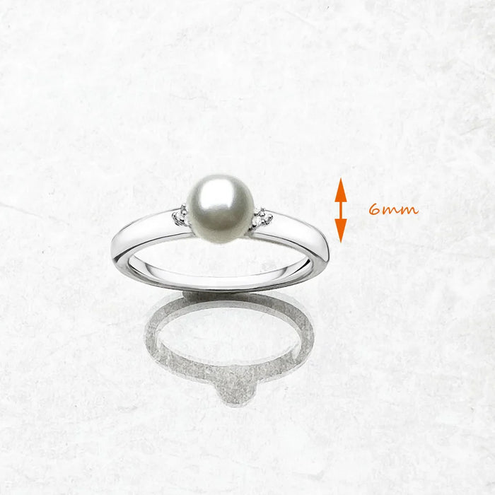 925 Sterling Silver Zircon & Pearl Ring European Style Fine Jewelry For Women
