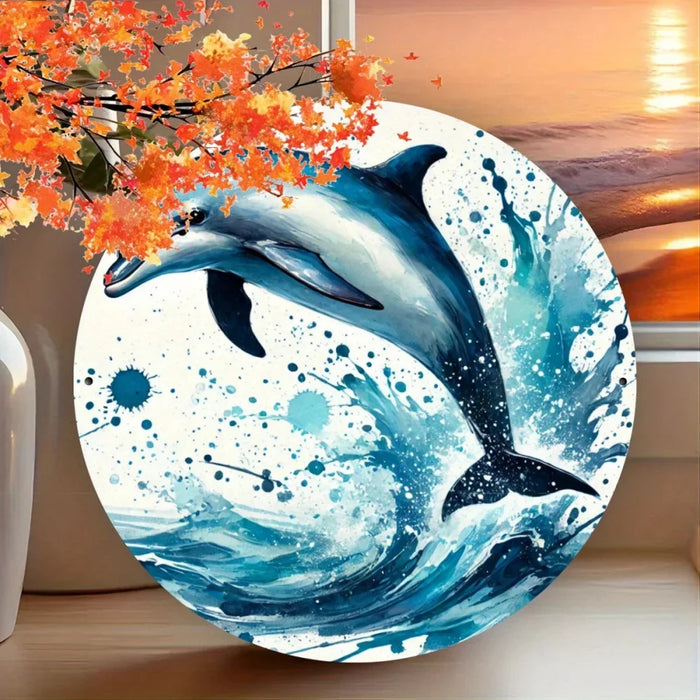 8X8 Inch Dolphin-Themed Metal Sign For Home Garden Office And Outdoor Decor