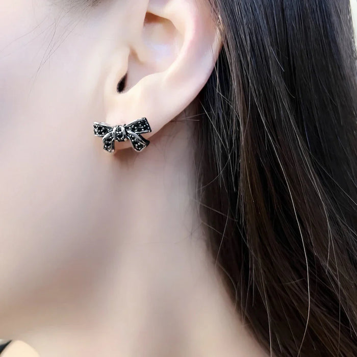 925 Sterling Silver Bow Knot Stud Earrings For Women