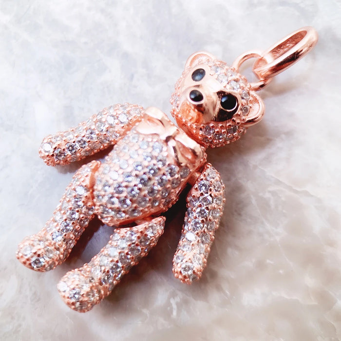 925 Sterling Silver Rose Gold Teddy Bear Pendant Real Jewelry For Women