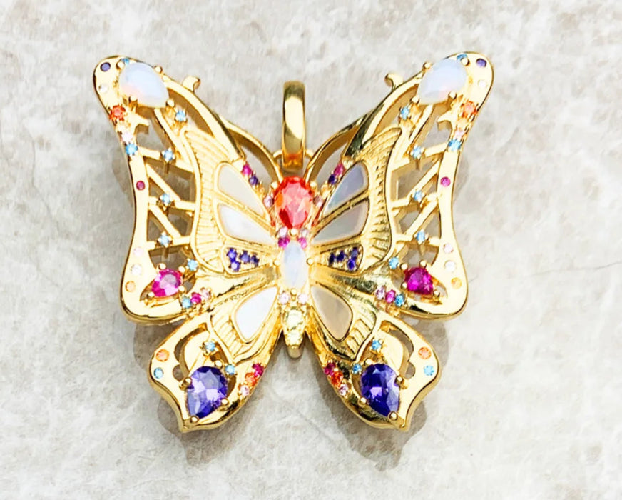 925 Sterling Silver Golden Butterfly Pendant Accessory For Women