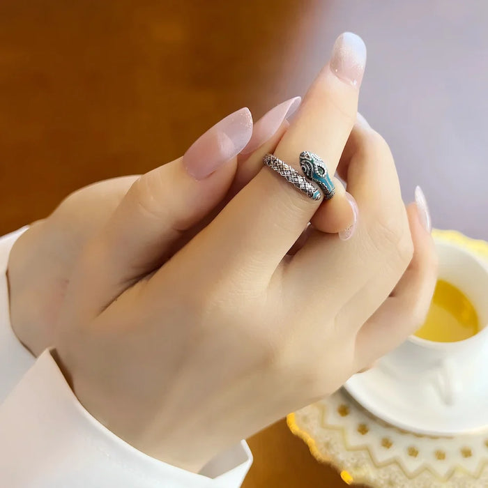 925 Sterling Silver Boho Mystic Snake Ring European Style For Women