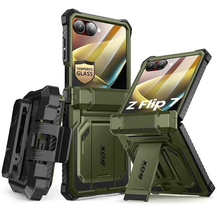 For Samsung Galaxy Z Flip 7 Armorbox Full-Body Military Protection Phone Case With Tempered Glass Screen Protector