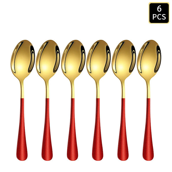 4 / 6 / 16 / 24 Piece Gold Red Stainless Steel Cutlery Set