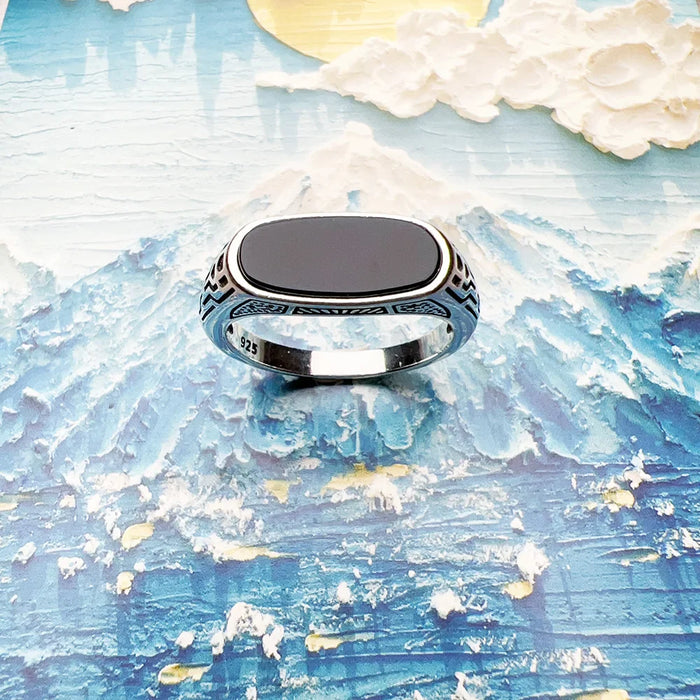 925 Sterling Silver Vintage Oval Onyx Signet Ring European Style Unisex