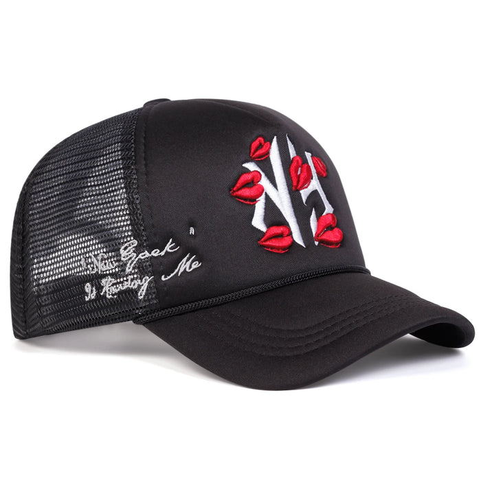 Embroidered Lips Baseball Cap Adjustable Sun Hat For Spring / Summer