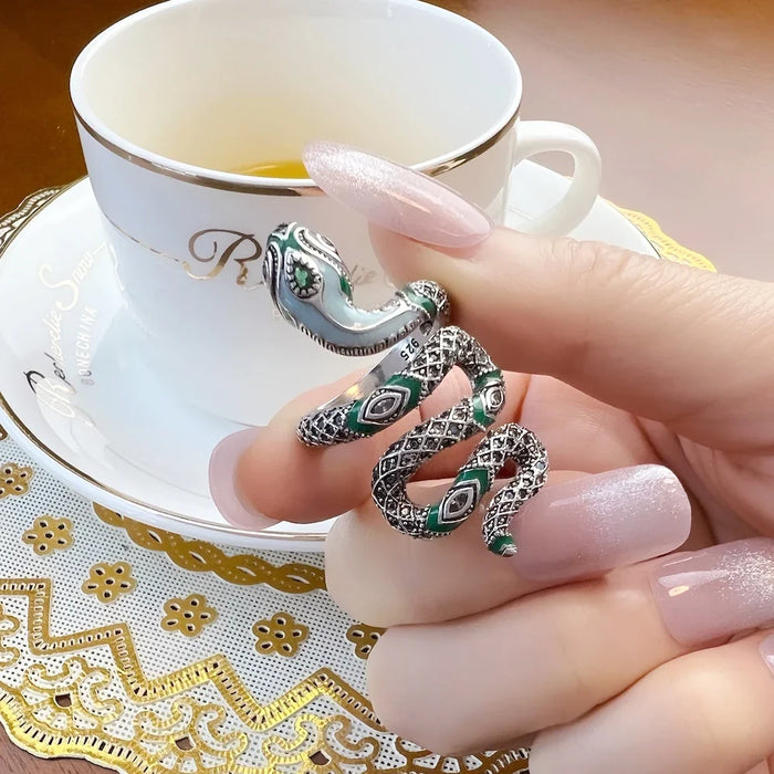 925 Sterling Silver Boho Blue Snake Ring Women Fashion Jewelry