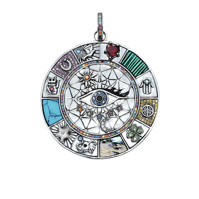 925 Sterling Silver Large Lucky Heart Cat Elephant Clover Fatima Pendant Amulet For Women & Men