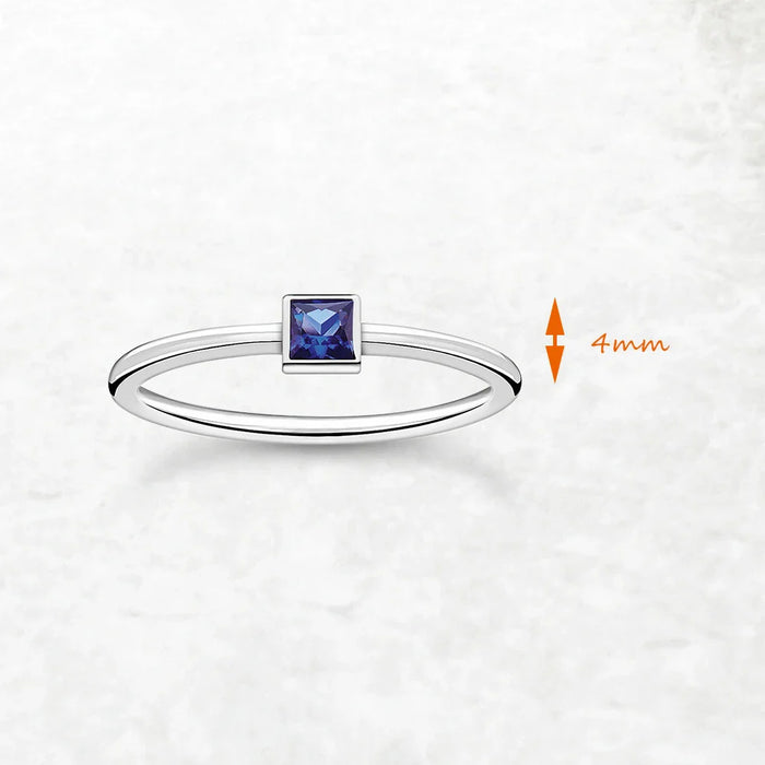 925 Sterling Silver Square Blue Stone Ring Timeless European Style Jewelry For Women Romantic Gift