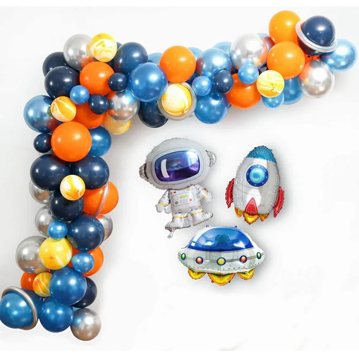 106Pcs Space-Themed Birthday Party Set Astronaut Anomalous Balloon Night Blue Silver Orange Birthday Balloon Decoration