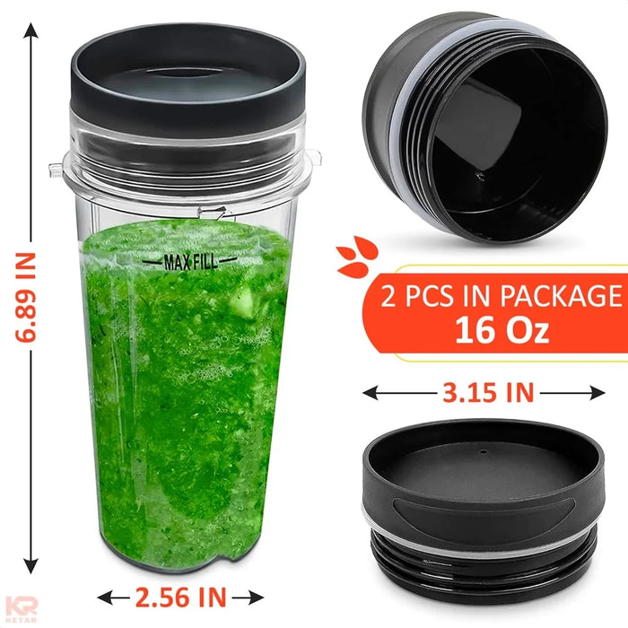 2 Pieces 16Oz Blender Cup With Lids For Nutri Ninja Pro Bl660 Bl663Co Bl740 Bl770 Bl770W Bl771 Bl773Co Bl780 Bl780Co