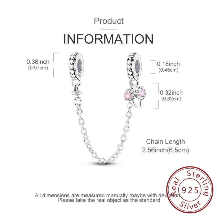 925 Sterling Silver Love Bow Safety Beads Fits Bracelet / Necklace Diy Gift For Women