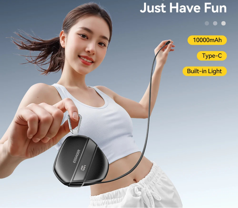 10000Mah Digital Display Power Bank With Retractable 22.5W Fast Charger Built In Lighting Sos For Outdoor Iphone Xiaomi