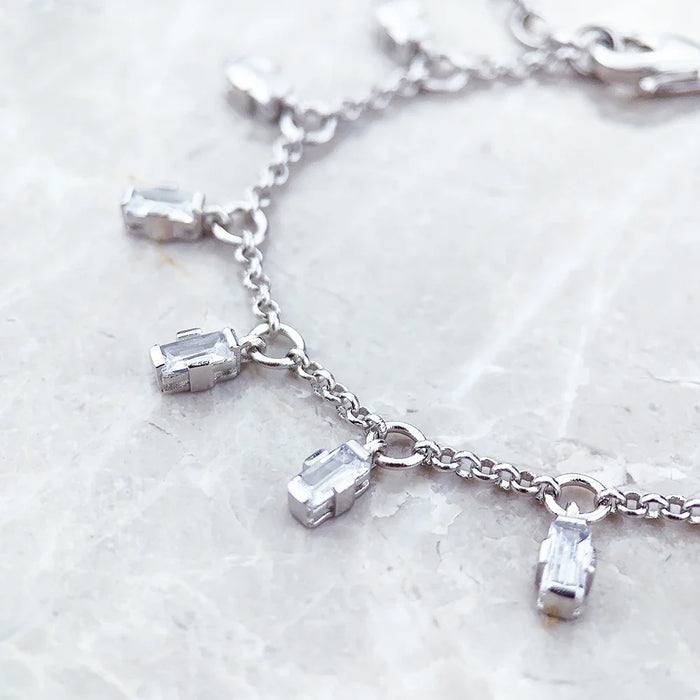 925 Sterling Silver Baguette Cut Angular Stone Bracelet Elegant Fine Jewelry For Women