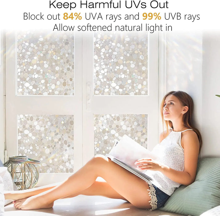 Decorative Window Film - Uv Blocking Static Cling Non-Adhesive - Pebble Design