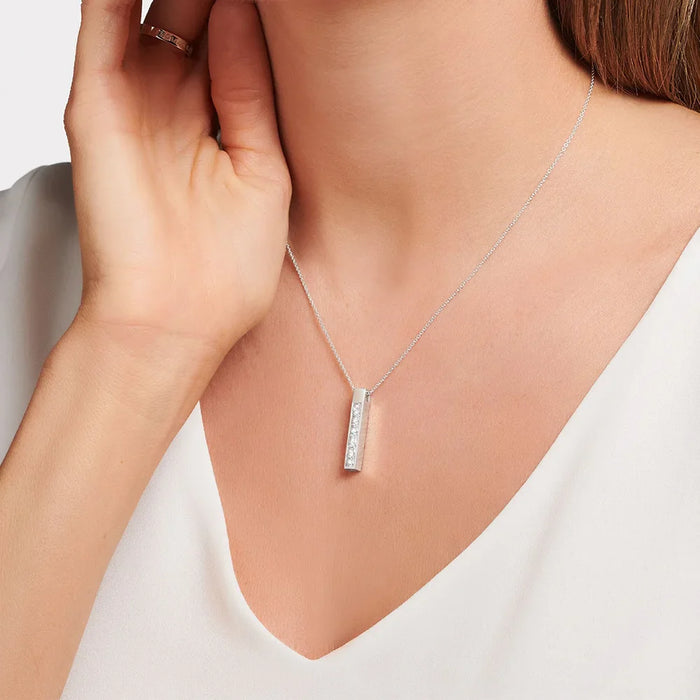 925 Sterling Silver Elegant Princess Cut Necklace Fine Jewelry For Women