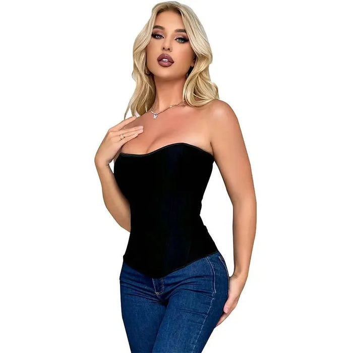 Adjustable Black Frill Overbust Corset Back Zipper Plus Size S-Xxl Gothic Style