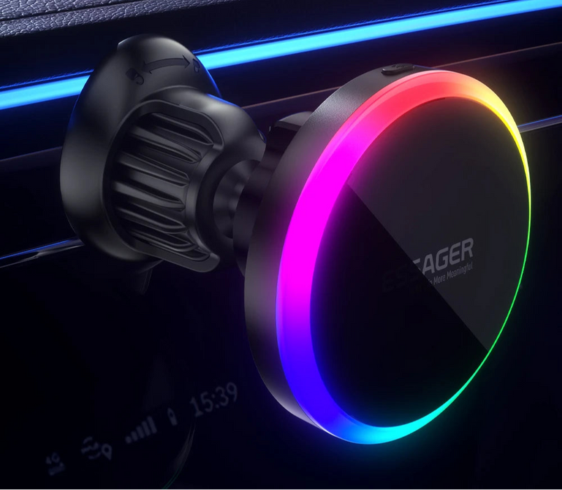 Rgb Magnetic Car Phone Holder Qi 15W Macsafe Wireless Charger For Iphone 16 15 14 Samsung Universal Phone Holder Stand