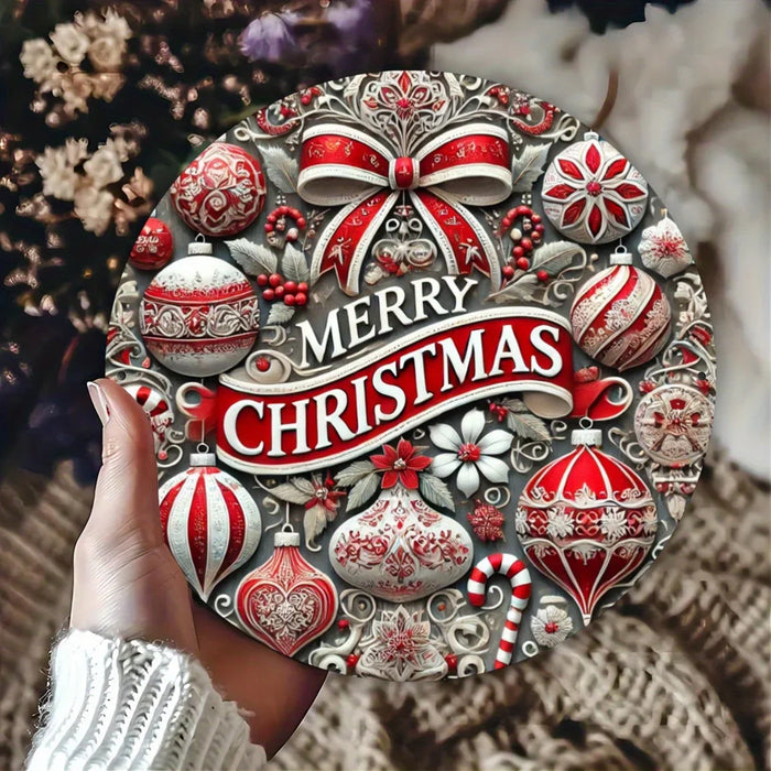 Round Christmas Tin Wall Art Candy & Wreath Design