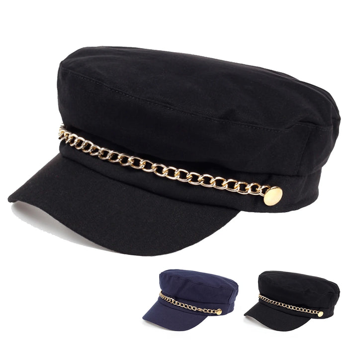 Stylish Unisex Chain Navy Sailor Hat Spring / Autumn Beret Cap For Men & Women