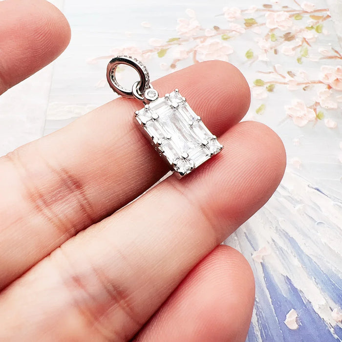 925 Sterling Silver Timeless Rectangle Pendant Europe Style Classic Gift For Her