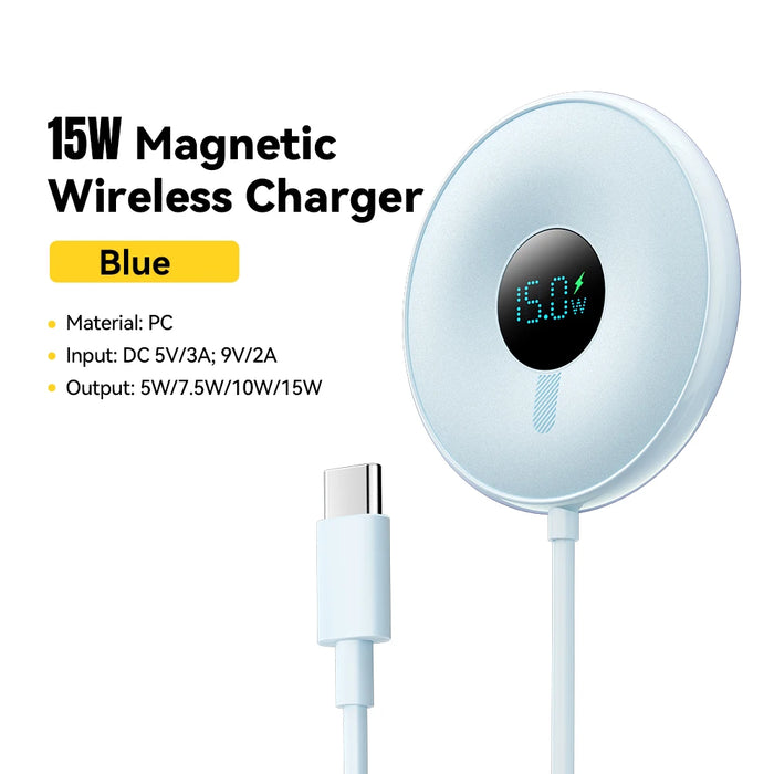 15W Magnetic Wireless Charger For Iphone 16 15 14 Pro Max Digital Display Wireless Charging Pad For Macsafe For Airpods