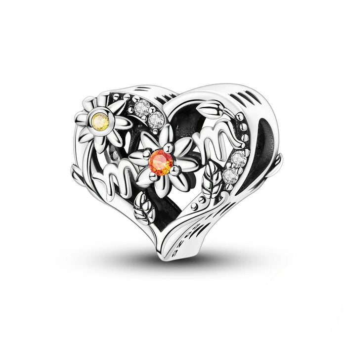 925 Sterling Silver Sunflower Mother Love Charm Fits Bracelets Gift For Women