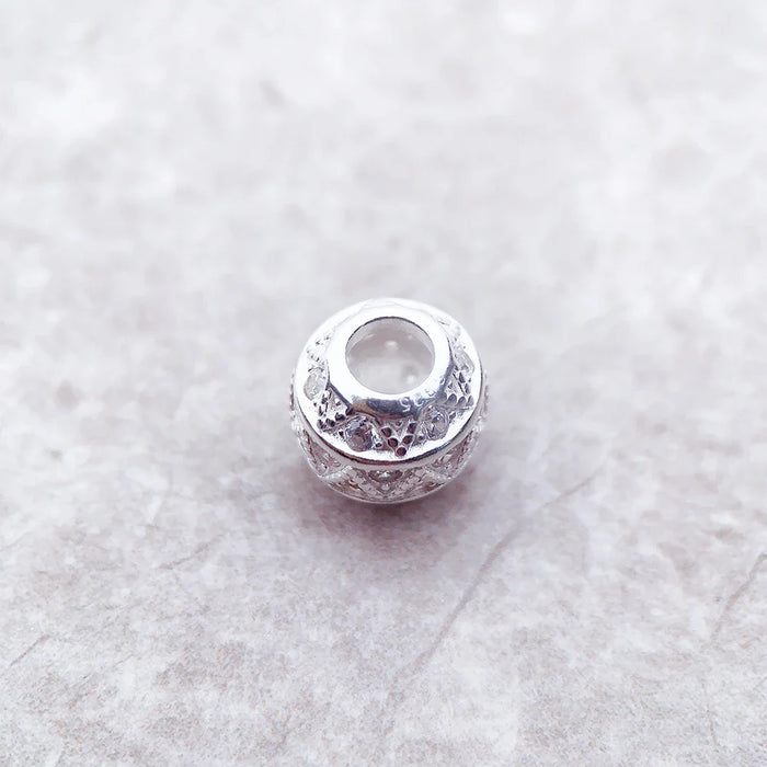 925 Sterling Silver Zig Zag Bead Ball Charm For Women Diy Fine Jewelry Gift