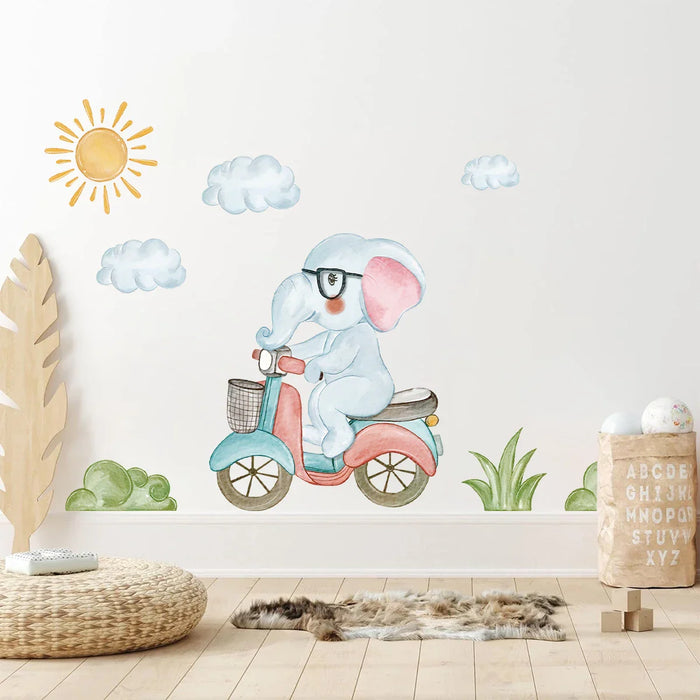 Adorable Elephant Bike Wall Sticker For Kids Room Decor