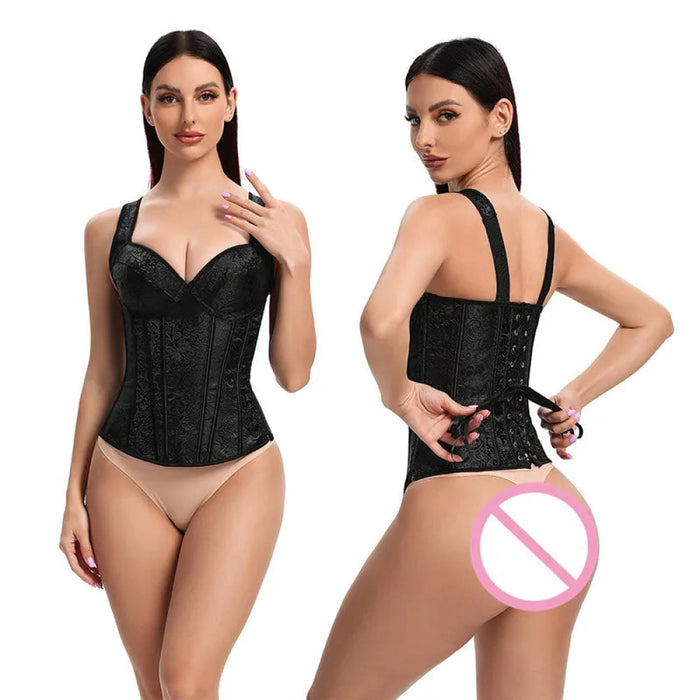 Black Retro Steampunk Padded Corset & Bustier Side Zipper Plus Size