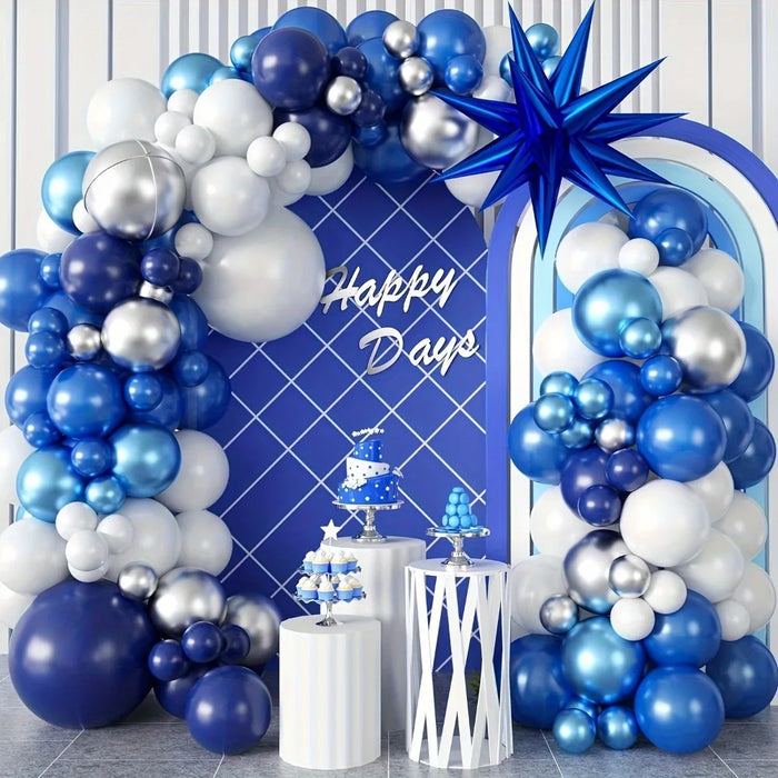94Pcs Navy Blue White Metal Slender Balloon Garland Set Suitable For Graduation Retirement Wedding Party Birthday Celebration