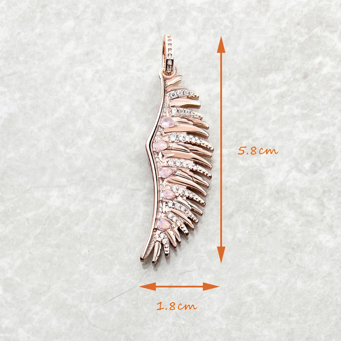 925 Sterling Silver Rose Gold Phoenix Wing Pendant With Pink Stones Boho Jewelry For Women