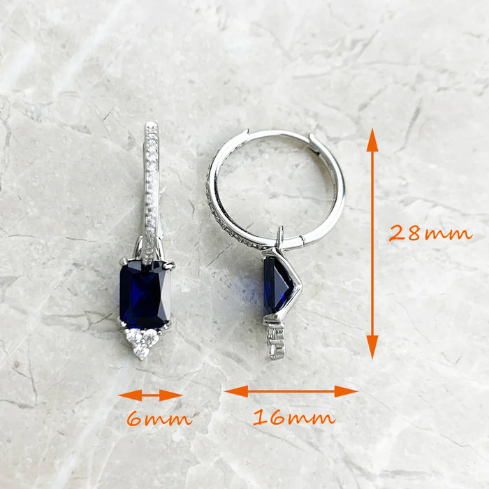 925 Sterling Silver Blue Creole Hinged Hoop Earrings Elegant Jewelry For Women