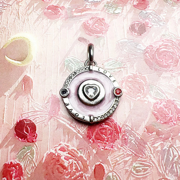 925 Sterling Silver Romantic Pink Heart Pendant Jewelry For Women