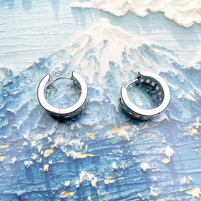 925 Sterling Silver White Stone Pave Creole Hoop Earrings For Women