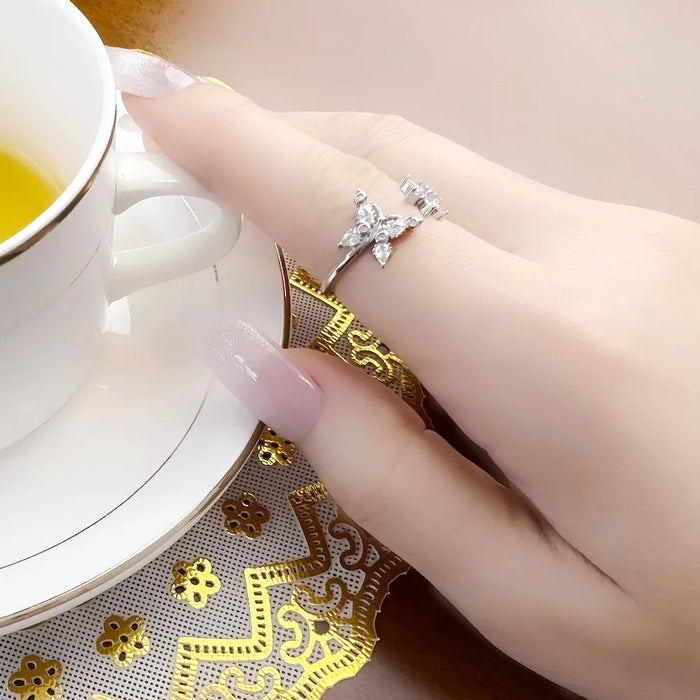 925 Sterling Silver Flower & Butterfly Ring Romantic Gift