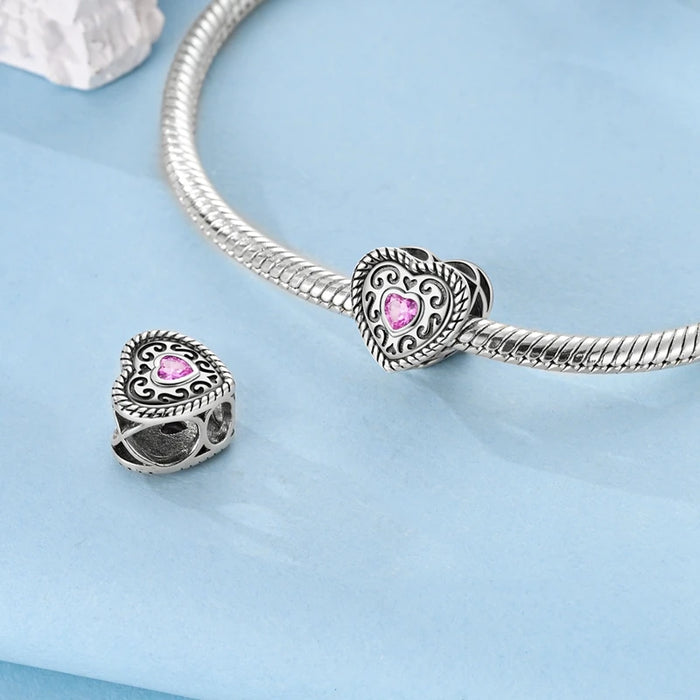 925 Sterling Silver Heart Charm Pendant Fits Bracelets Diy Party Jewelry
