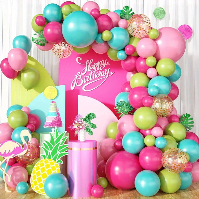 132Pcs Hawaiian Themed Balloon Set Suitable For Pool Barbecue Parties Birthday Anniversaries Adult Party Decorations