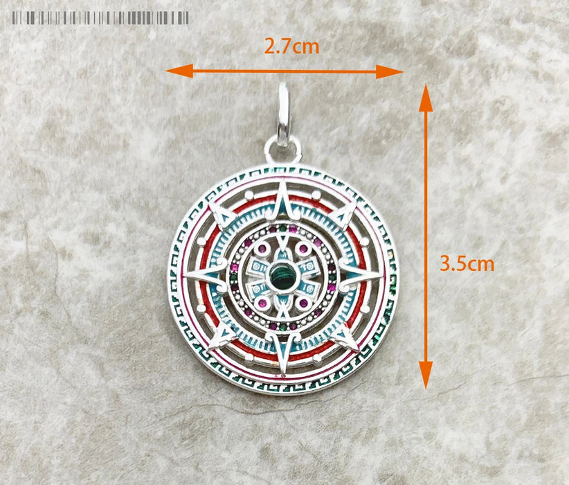 925 Sterling Silver Aztec Tiger Chakra Amulet Pendant Mythical Compass Jewelry For Women & Men