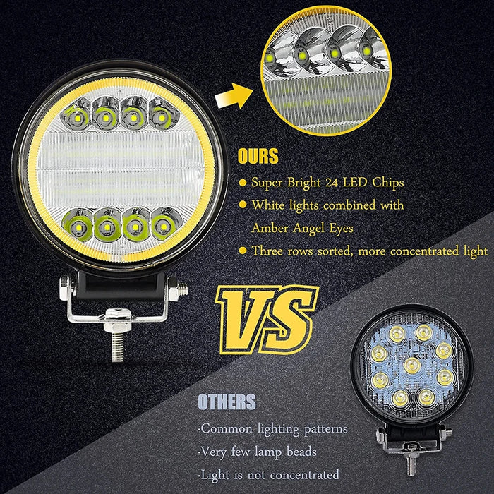 4 Led Round Square Spot Work Light Combo For Truck Suv 4Wd Atv Jeep Tractor