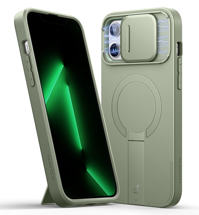 For Iphone 13 / 12 Pro Max Shockproof Bumper Slim Protective Case With Magnetic Camera Slide And Adjustable Kickstand