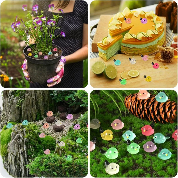 8 Colors Glow In The Dark Mini Birds Resin Figures Micro Landscape