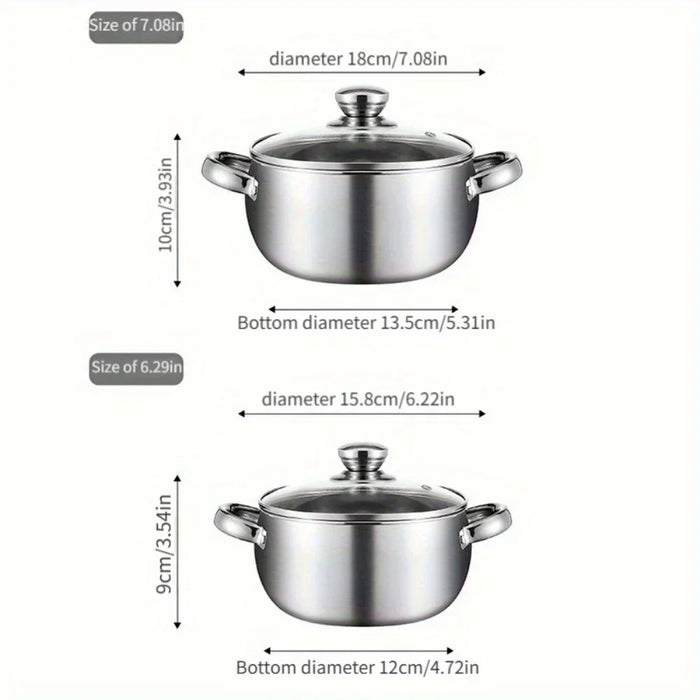 3 Piece Stainless Steel Cookware Set Induction Ready Thick Walls Dual Handles & Lids